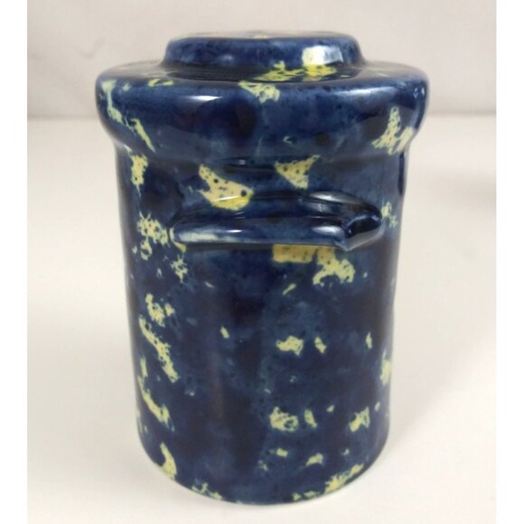 Vintage Spackleware Stoneware Blue Milk Can Salt & Pepper Shakers USA - Picture 5 of 16